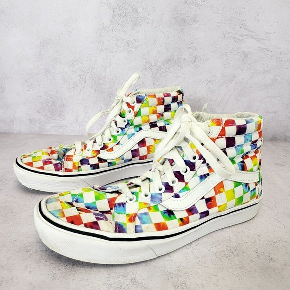 high top rainbow checkered vans